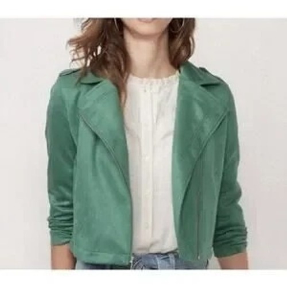 Lauren Conrad Green‎ Suede Moto Jacket Women's Size L
